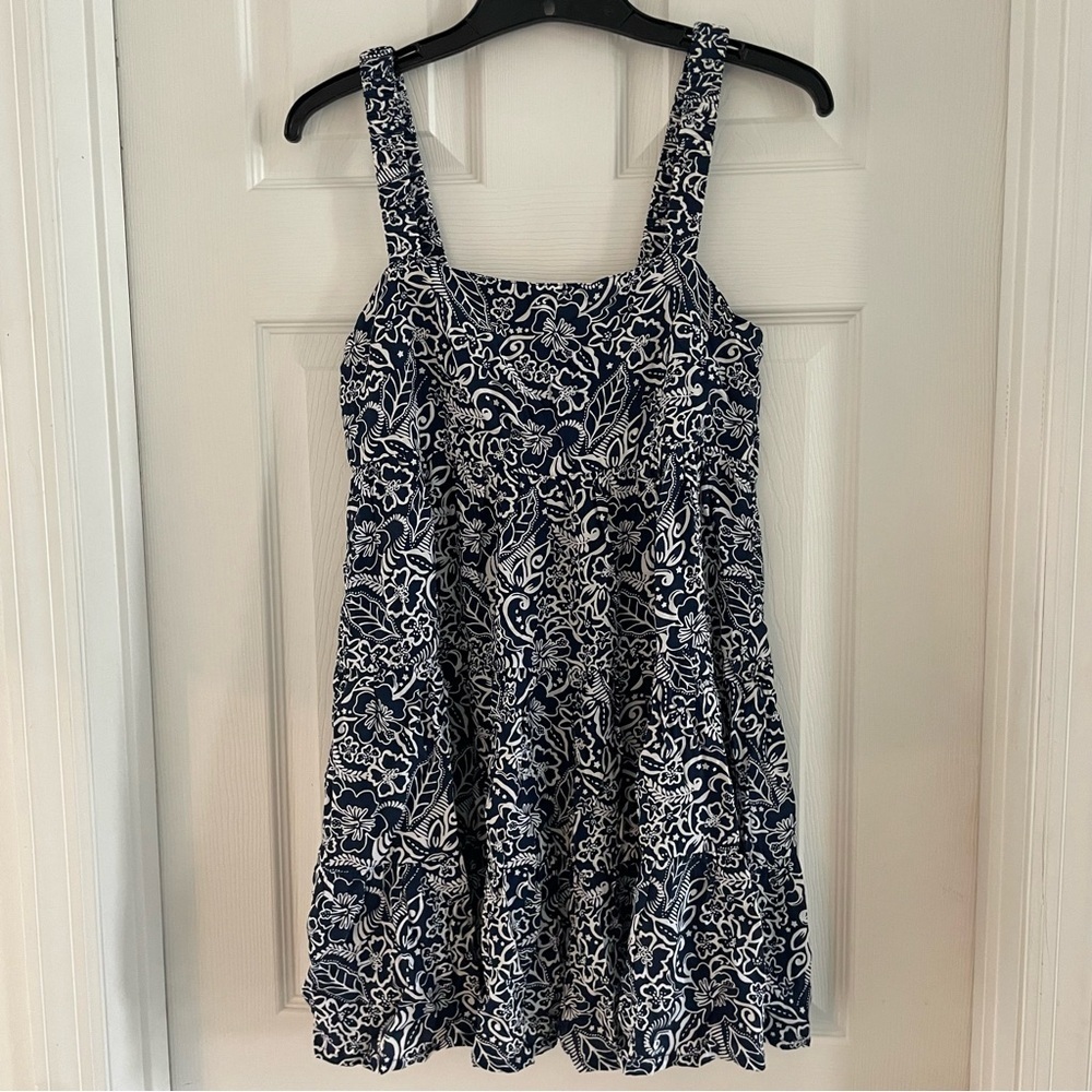 AILA BLUE blue white print smocked dress 22853